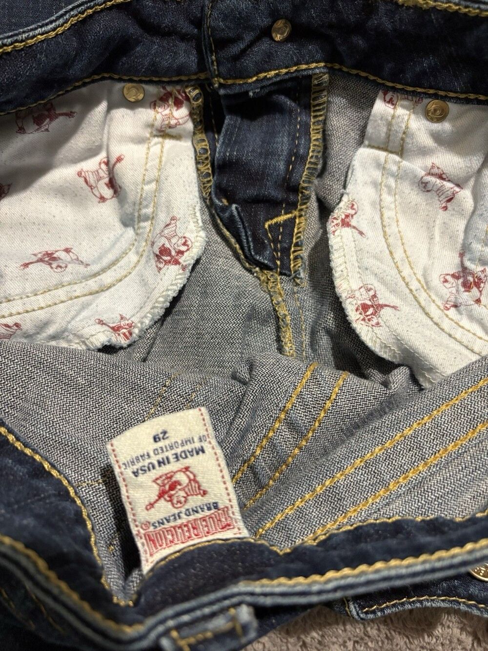 WOMENS TRUE RELIGION JOEY GOLD SEQUINS HORSESHOE BOOT CUT JEANS 29x32.5-Rare!! - Picture 5 of 11